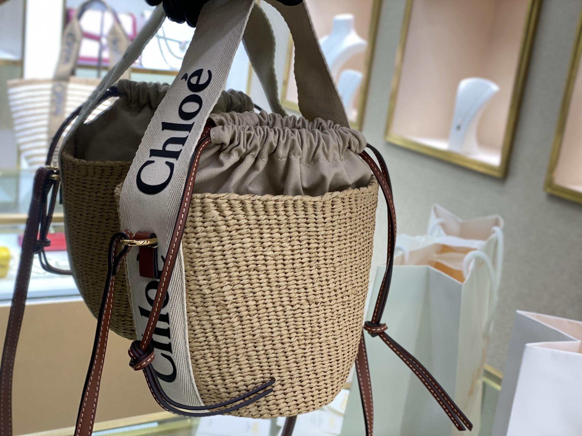 Chloe Small Woody Basket In Natural Fibers 